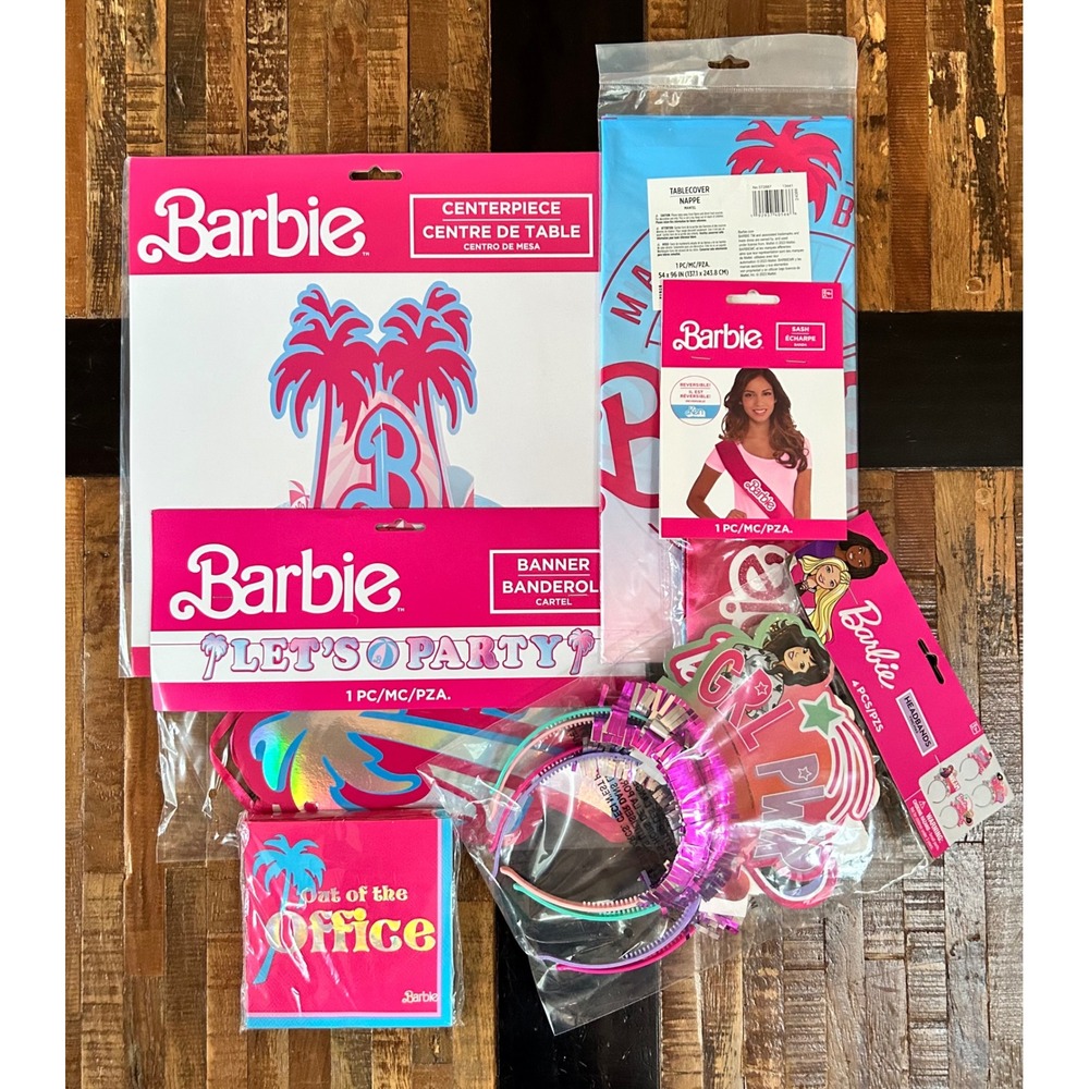 Barbie Malibu 6pc Party Supply Bundle Tablecover Banner Sash Headbands NEW!